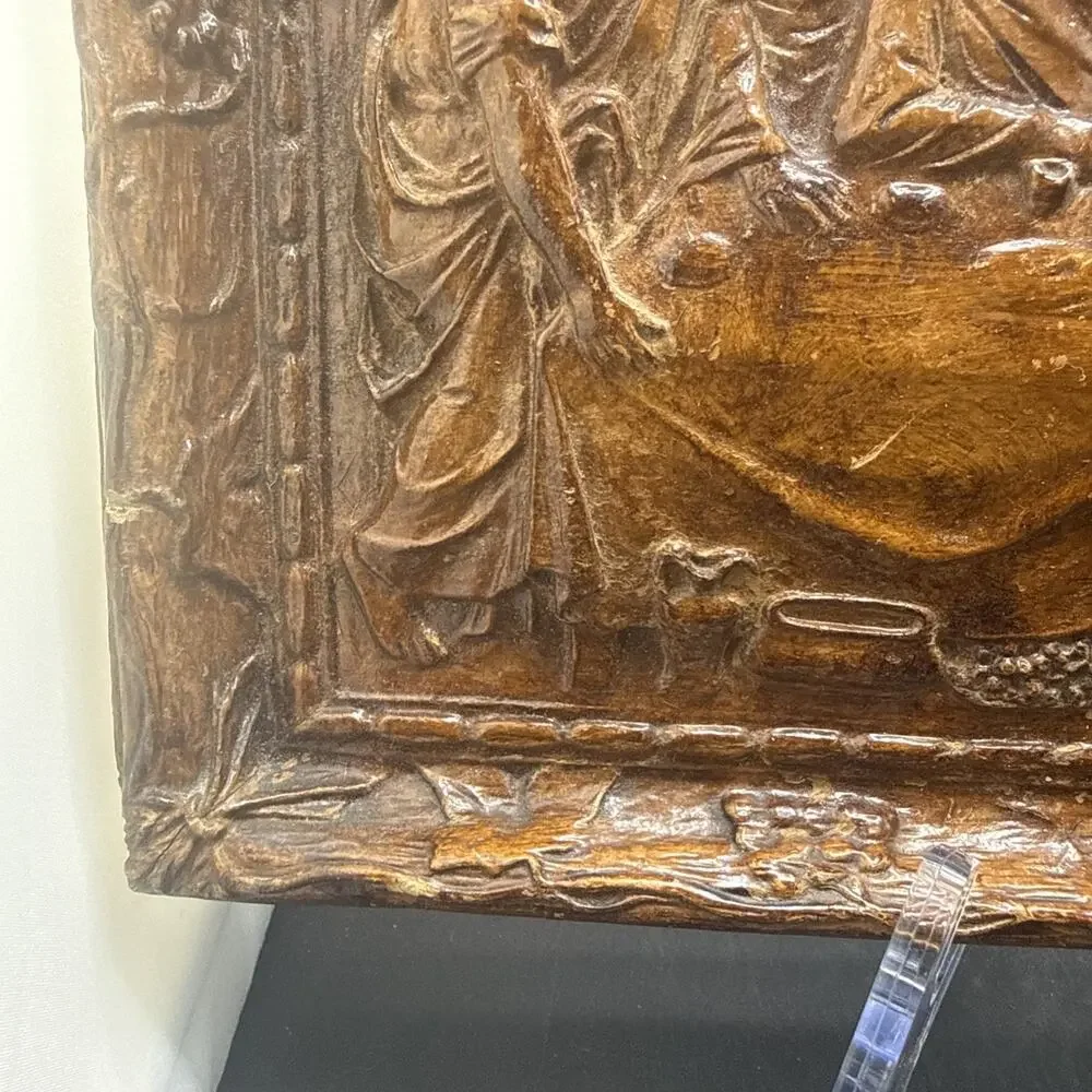 Vintage 3D Jesus LAST SUPPER Wall Religious Plaque Faux Wood Relief Carving